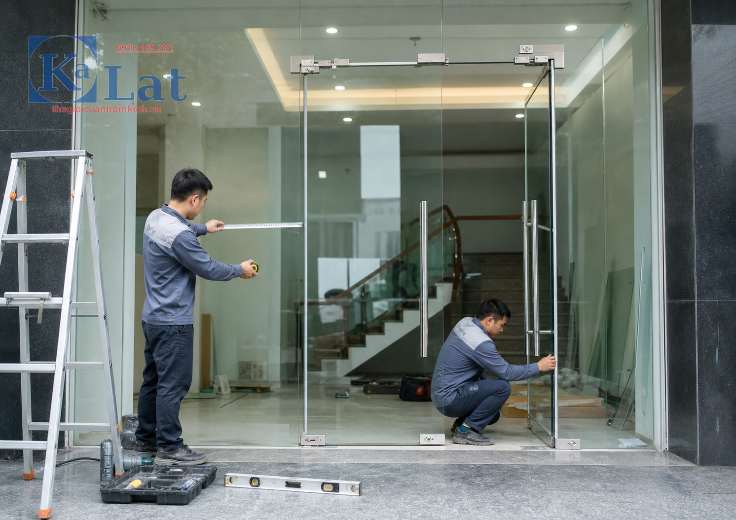 Khảo sát đo đạc và lắp đặt cửa kính cường lực trọn gói