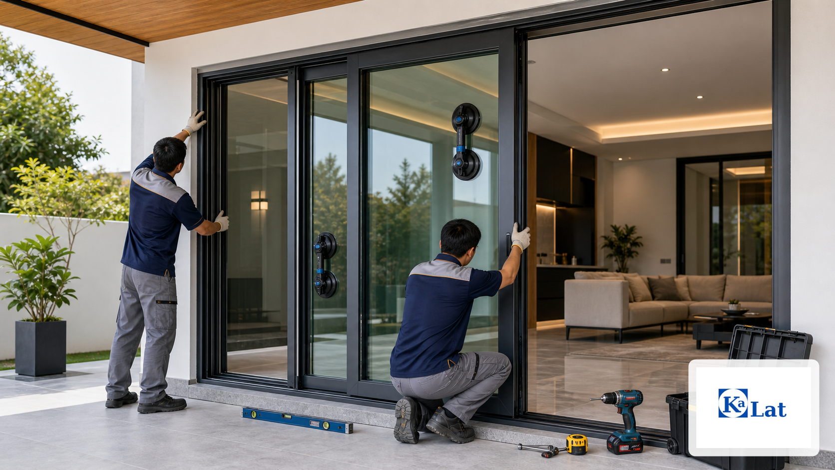 Cửa Nhôm Xingfa Nhập Khẩu Chính Hãng Báo Giá Mới Nhất 2026 4 Thi công lắp đặt cửa nhôm Xingfa nhập khẩu tại công trình có watermark KaLat