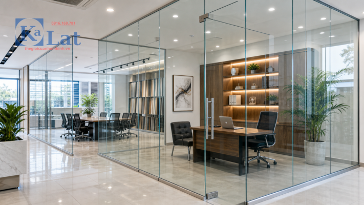 Vách kính cường lực 10mm 12mm 15mm thi công trọn gói văn phòng showroom