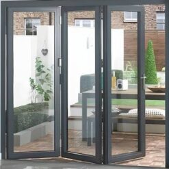 Cửa nhôm xếp trượt 3 cánh Kalat, kính dán an toàn 6.38mm 10 Cửa đi xếp trượt 3 cánh nhôm Kalat cho ban công