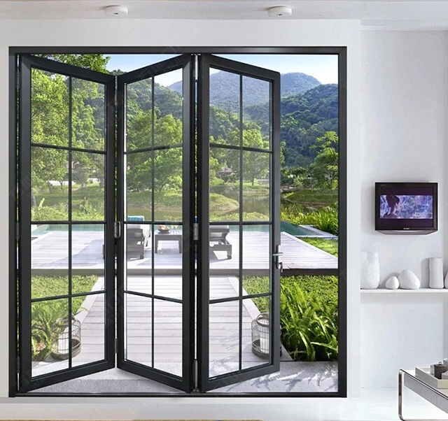 Cửa nhôm xếp trượt 3 cánh Kalat, kính dán an toàn 6.38mm 16 Cửa nhôm xếp trượt 3 cánh Kalat mở ra sân vườn