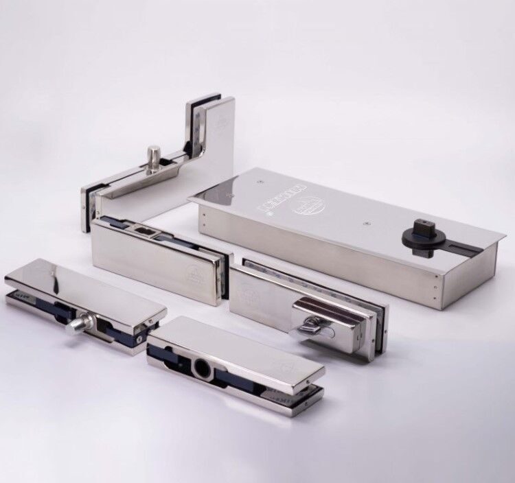 Cửa kính thủy lực Xingfa 2 cánh, kính cường lực 10mm 7 Bộ phụ kiện bản lề sàn kẹp kính cho cửa kính thủy lực 2 cánh